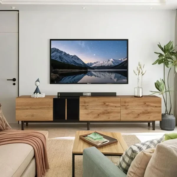 TV Stand with Three Cabinets and Shelves